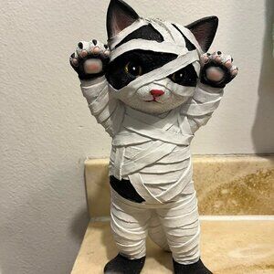 Black and white Halloween cat figurine